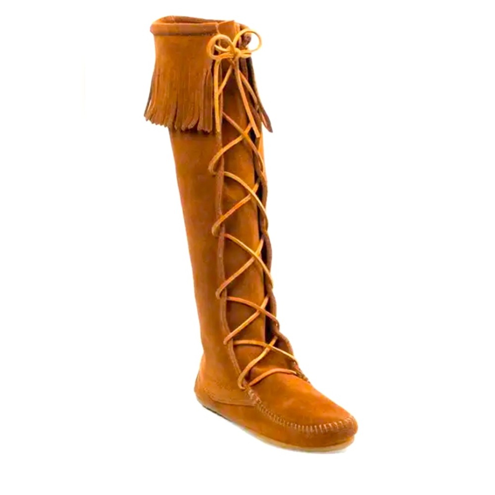 Minnetonka Front Lace Knee High Boot.  Real leather and hand made.